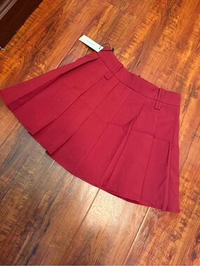 Commense Pleated Mini Skirt in Wine